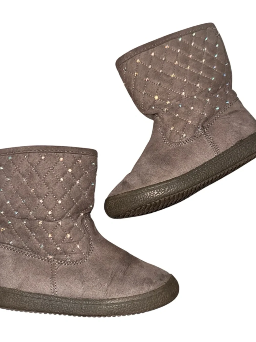 Piper Girls Quilted Taupe Suede Boots with Sparkle Studs